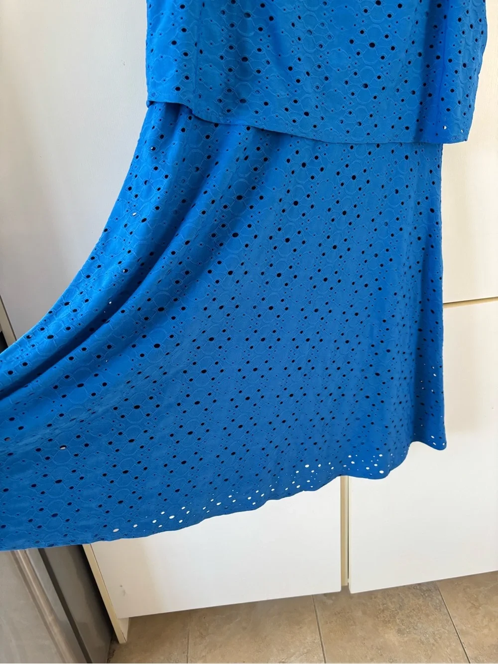 London Times Blue Eyelet Fit Flare Dress Size 14 Wedding Guest Date Night Office - Picture 5 of 12